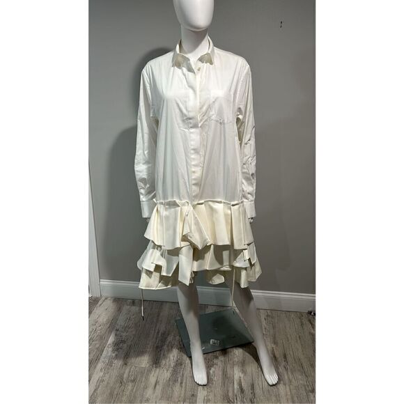 Sacai Mixed Media Atterley Cream Shirt Dress Size XL (4) - Picture 5 of 15